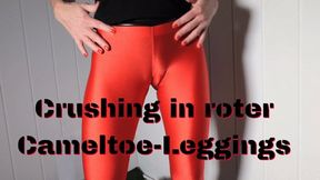 Crushing in red cameltoe leggings