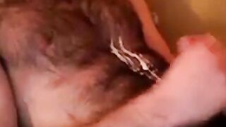 Hairy Stud Shoots Cum All Over Himself