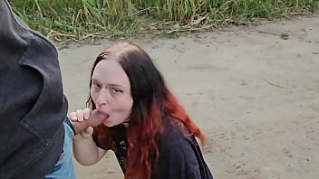 Teen trans sucking dick on country road