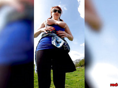 Hot MILF Red XXX goes for a topless walk on Easter