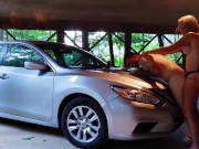 Girl STRAPON GUY Homemade Amateur Pegging- Additional Parking in Rear- Strapon Pegging on car!