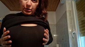 Hair dye apron with sexy latex gloves and hairy armpits