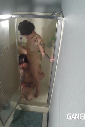 Brunette Shower and Fuck with Masked Dude