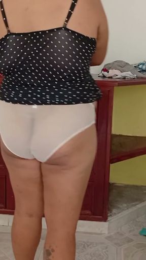 Chubby Mom Tidying Up Room and Folding Laundry 1   Clip 2