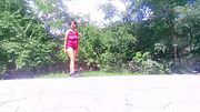 Solo Female Biker Babe Public YOGA STRETCHING Park Nyc