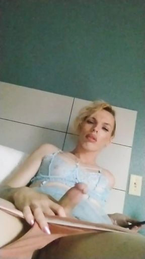 TRANS GIRL STROKES HER THICK COCK