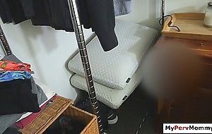 Stepson sniffs his big tits stepmoms panties then fucks her