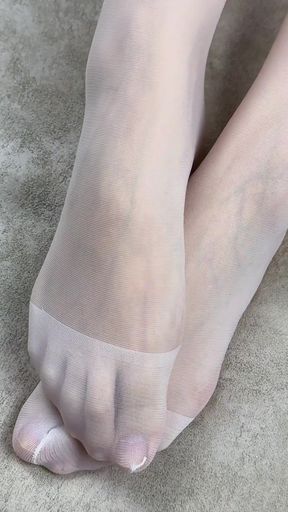 Solo Girl with Long Legs in White Stockings