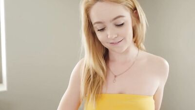 Bratty blonde stepsister masturbates and fucks her stepbrother in POV