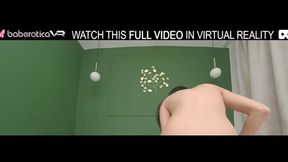 Solo long haired brunette Ara Mix plays with a big dildo,in VR.