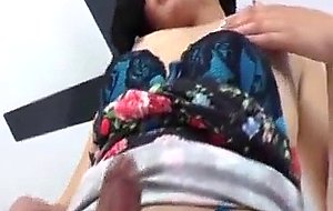 Randy sucking for brunette in blue-black lingerie