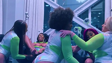 Hottest intergalactic Lesbian Fivesome Candace Von, Jordyn Falls, Lyric Sky, Mz. Dani, and Yum The Boss