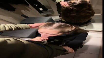 blonde teen blowjob in dressing room