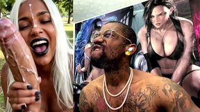 x-men storm jerking off a large bwc cock until he cums hard, ai generated