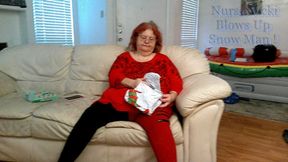 Bbw mature redheaded Nurse Vicki Blows up inflatable Snowman for you!