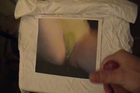 A laser cumshot on the picture of a horny milfie on POV