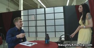 Petite Milla Mason fucking in the office with her tattoos