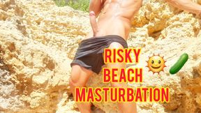 Sexy guy masturbating his big cock in a public beach - Almost Caught