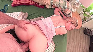 Stay home stepmom helps horny stepson enjoy himself inside her small tight pussy