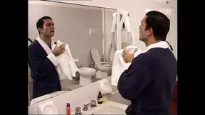 Nice anal fuck in the bathroom with a voyeur audience