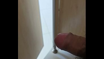 Public Toilet Door Open Masturbation &ndash_ Risky Cumshot Outside