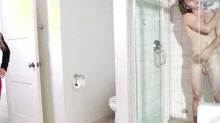 My gfs hot mom sneaks and sucks my dick in the shower