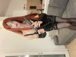 Sissy Vanessa works out with her new BBC dildos