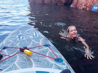 Sex and blow job with a stranger on a SUP in a sea in cave. That guy came in my throat and I drank