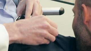Suit and tie hunk rimms and pounds angry boss for comfort