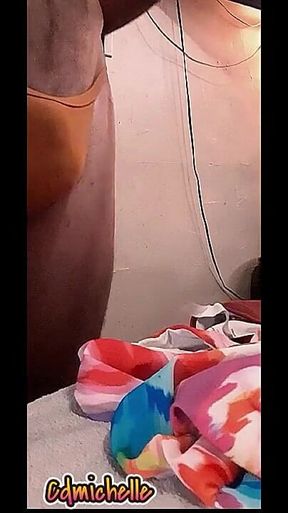Cdmichelle Wearing Sexy Red & Tan Swimsuit While Sucking Dildo