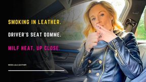 Smoking Glam Leather MILF in BMW: Fetish Cigarette Tease & Sensual Session from Driver's Seat
