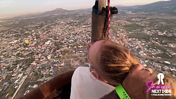 Hot babe swallows cum while having sex in a hot air balloon over pyramids