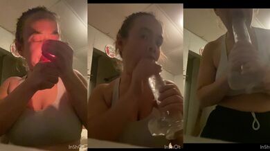 Blowjob hungry while smokin 10 inch dildo fucks her face raw deep