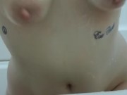 HD Milky mama literally just plays with milk filled tits in bath