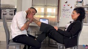 The Colleague with Sore Feet Gets Them Massaged and Licked with Pantyhose, in Exchange for a Blowjob