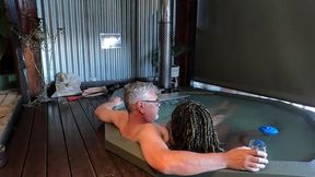 ebony milf gets her ass eaten and pussy fingered in a hot tub