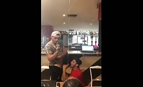 Straight guy getting head off the gay guy he works with at the restaurant