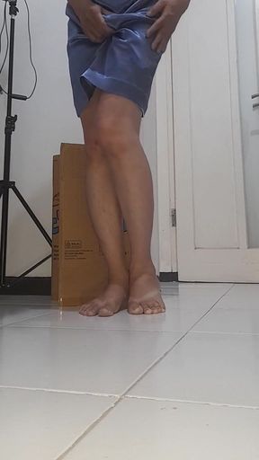 Blue Shiny Satin Short Dress Is Made for Masturbation