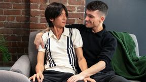 Jack Des Feux and Kazu fuck and scream on the couch