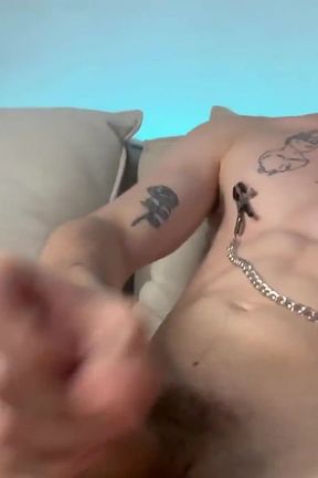 Hot Ginger Twink Stroking with Nipples Clamps