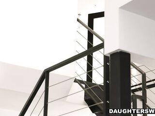 Eavesdropping stepdads do the daughter swap!