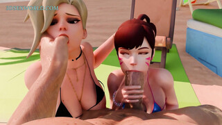 Nudist Beach Anal Threesome with Mercy and D-VA (Hot 3D Gameplay) 60 Fps