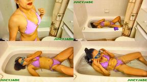 Fit Asian training breath holds and doing full dunking in the bathtub volume 10 mp4