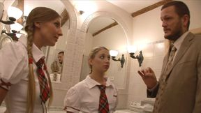 Lucky teacher finds two gorgeous college girls and anally fucks them