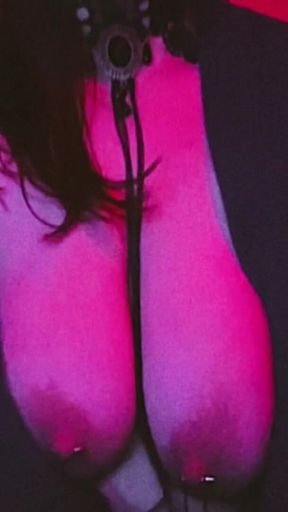 Sexy Pierced MILF Chained to Her Collar by Her Nipples