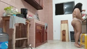 Mommy BBW in the Kitchen Shows Tits and Thong