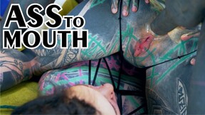 MFF TATTOO 3some, girls gape asses for inked meat - ASS TO MOUTH, gapes, (goth, punk, alt porn)