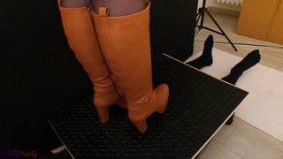 Full Weight Cock CBT, Bootjob, Cock Trample in Leather Brown Boots with TamyStarly - Ballbusting
