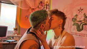 Dykes Can’t Quit Tongue Twisting Makeout Before Alarm Goes Off