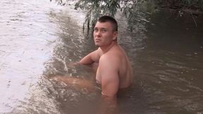 Skinny dipping dude gets his butthole banged outdoors